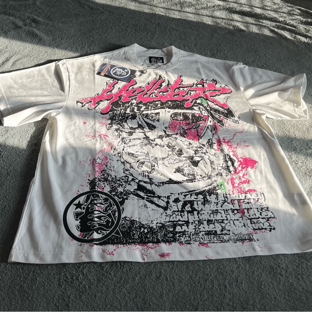 White Graphic T-Shirt with Pink and Black Design